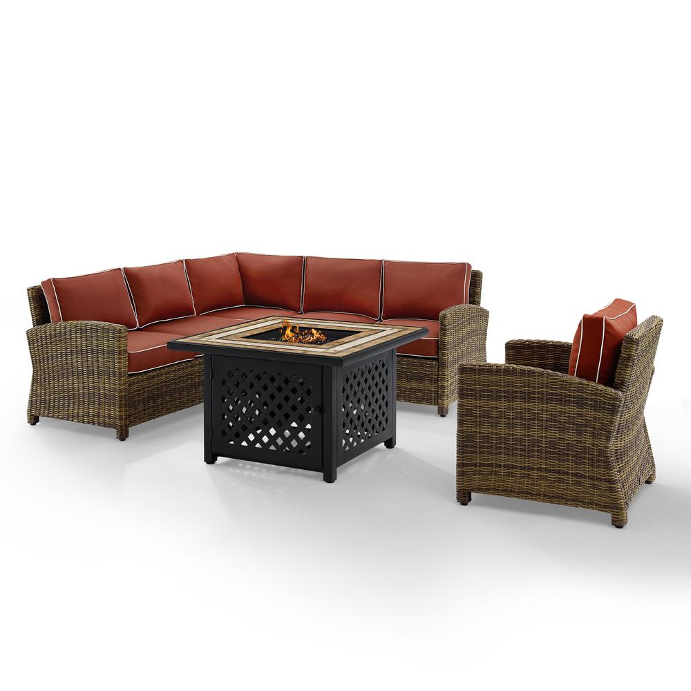 5Pc Outdoor Sectional Set W/Fire Table, Right&Left Loveseat, Corner & Armchair