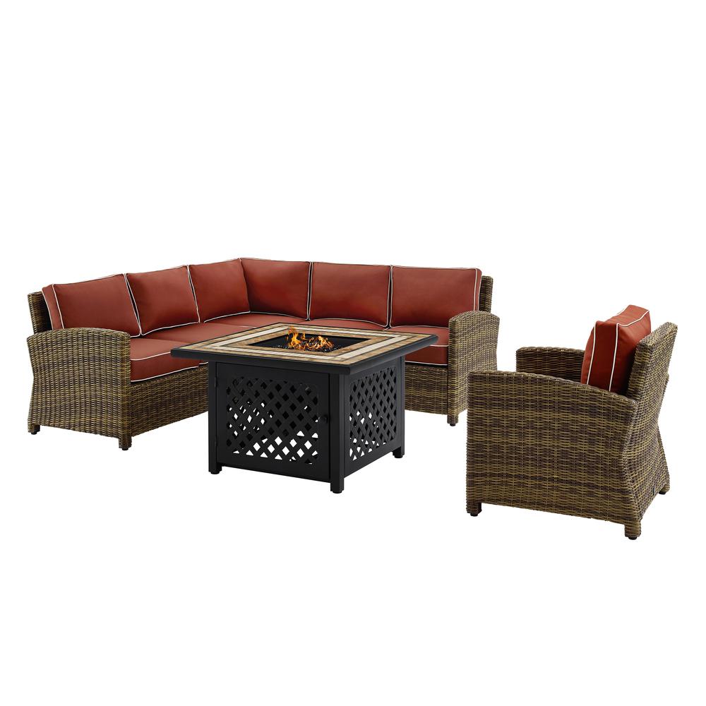 5Pc Outdoor Sectional Set W/Fire Table, Right&Left Loveseat, Corner & Armchair