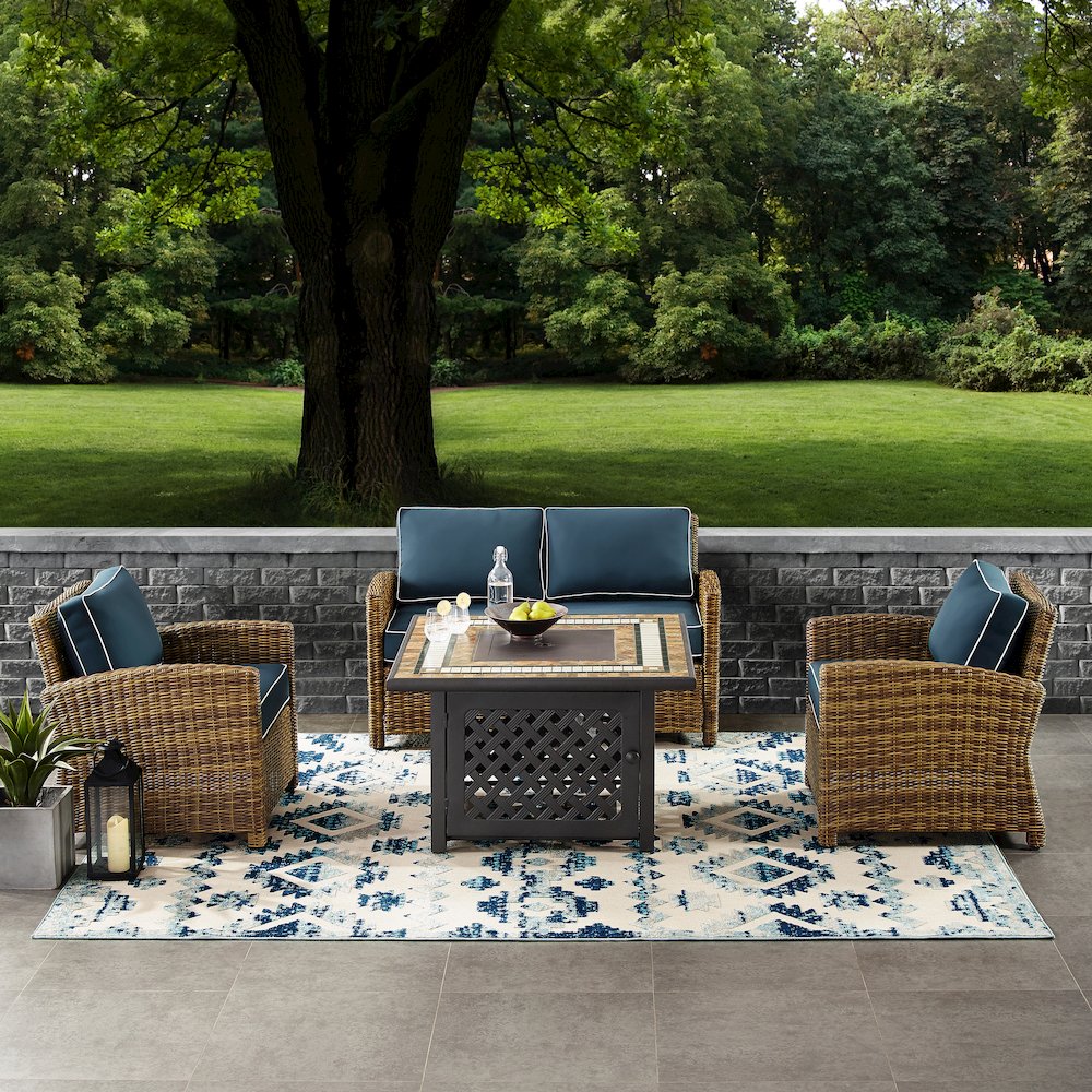 4Pc Outdoor Loveseat Set W/ Fire Table, Loveseat, 2 Arm Chairs