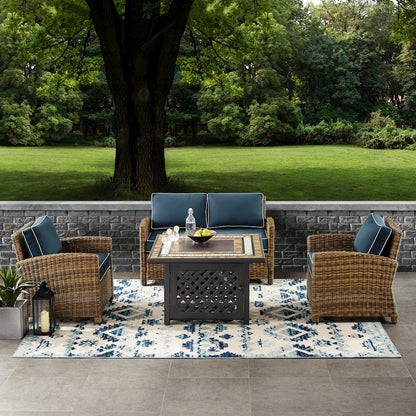 4Pc Outdoor Loveseat Set W/ Fire Table, Loveseat, 2 Arm Chairs