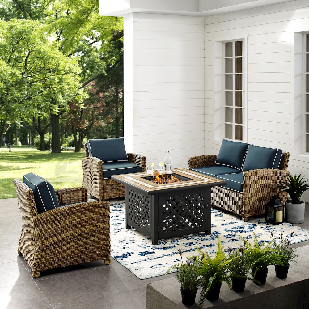 4Pc Outdoor Loveseat Set W/ Fire Table, Loveseat, 2 Arm Chairs