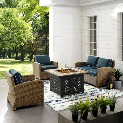 4Pc Outdoor Loveseat Set W/ Fire Table, Loveseat, 2 Arm Chairs