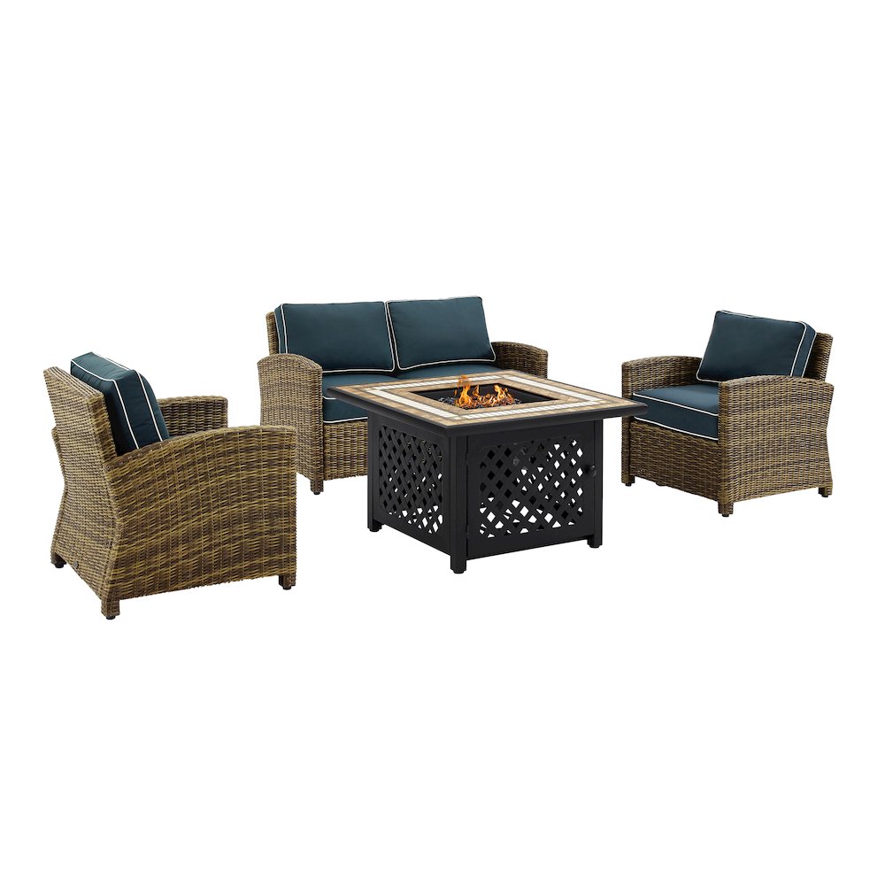 4Pc Outdoor Loveseat Set W/ Fire Table, Loveseat, 2 Arm Chairs
