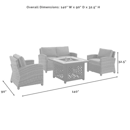4Pc Outdoor Loveseat Set W/ Fire Table, Loveseat, 2 Arm Chairs