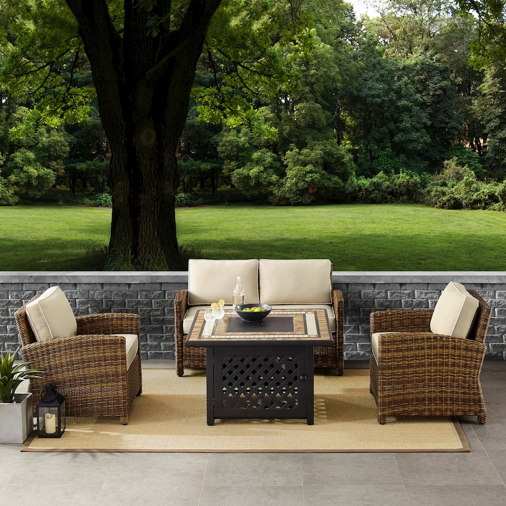 4Pc Outdoor Loveseat Set W/ Fire Table, Loveseat, 2 Arm Chairs