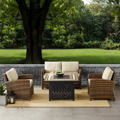 4Pc Outdoor Loveseat Set W/ Fire Table, Loveseat, 2 Arm Chairs