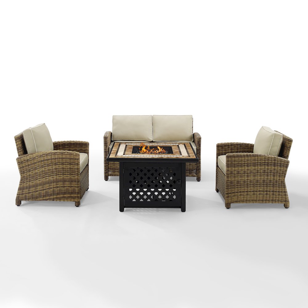 4Pc Outdoor Loveseat Set W/ Fire Table, Loveseat, 2 Arm Chairs