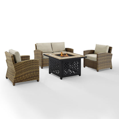 4Pc Outdoor Loveseat Set W/ Fire Table, Loveseat, 2 Arm Chairs