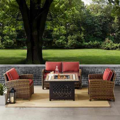 4Pc Outdoor Loveseat Set W/ Fire Table, Loveseat, 2 Arm Chairs