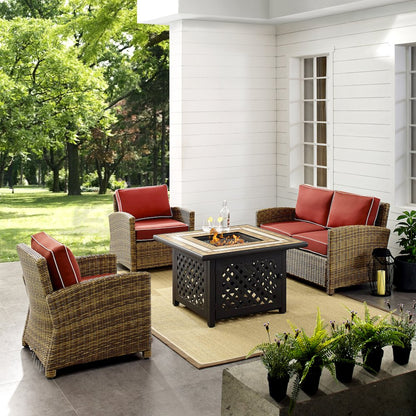 4Pc Outdoor Loveseat Set W/ Fire Table, Loveseat, 2 Arm Chairs