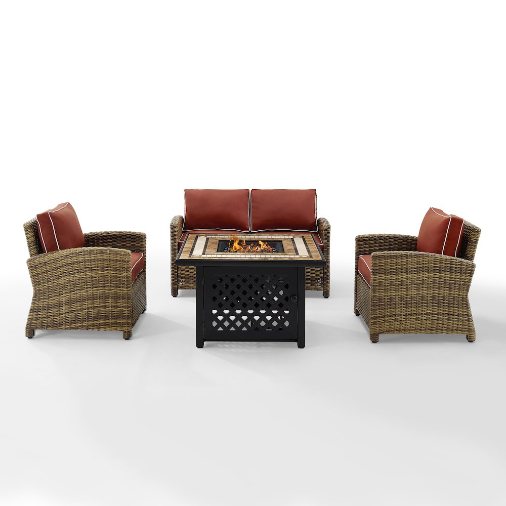 4Pc Outdoor Loveseat Set W/ Fire Table, Loveseat, 2 Arm Chairs