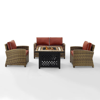 4Pc Outdoor Loveseat Set W/ Fire Table, Loveseat, 2 Arm Chairs