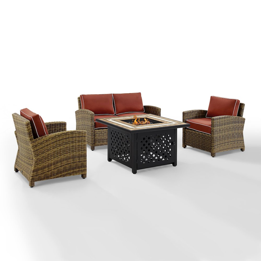 4Pc Outdoor Loveseat Set W/ Fire Table, Loveseat, 2 Arm Chairs