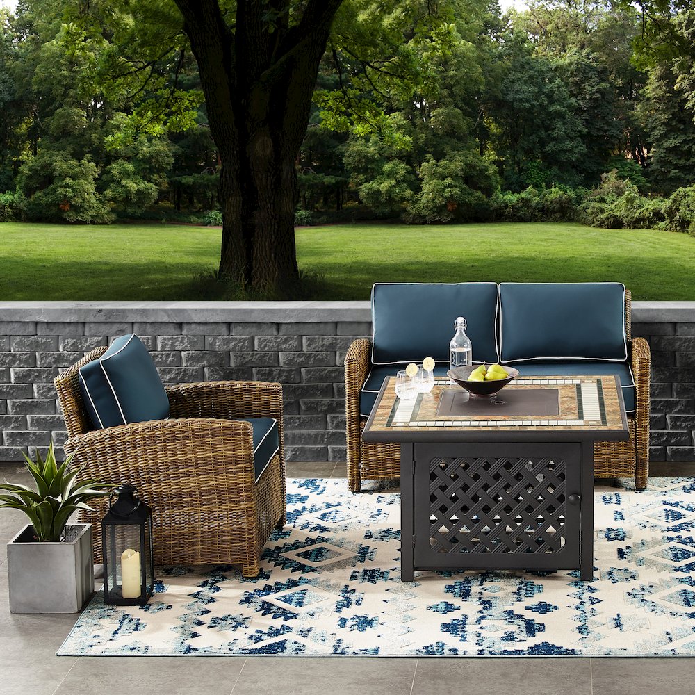 3Pc Outdoor Loveseat Set W/ Fire Table, Loveseat, Armchair, & Tucson Fire Table