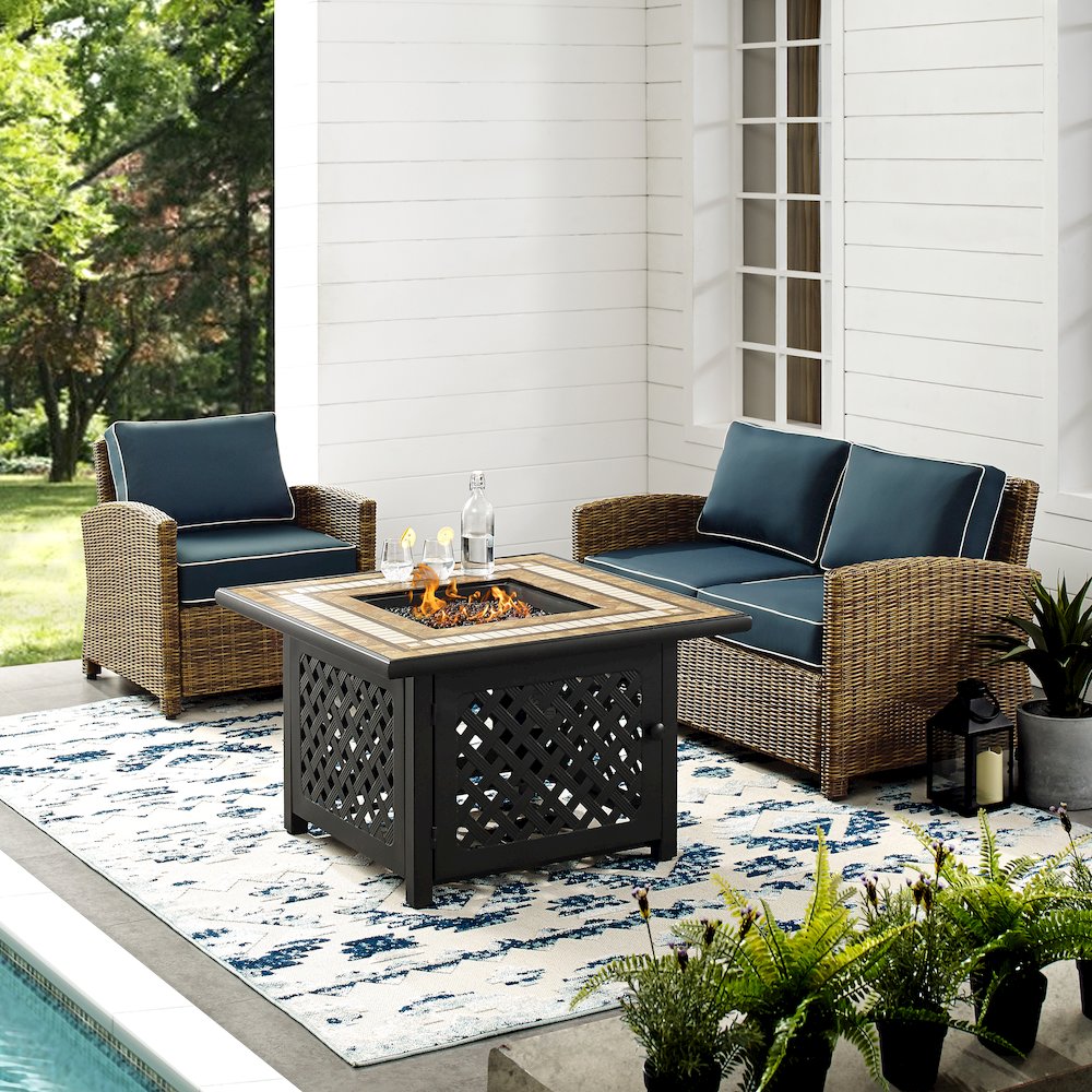 3Pc Outdoor Loveseat Set W/ Fire Table, Loveseat, Armchair, & Tucson Fire Table