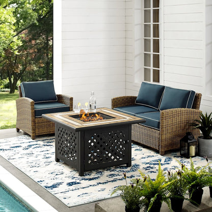 3Pc Outdoor Loveseat Set W/ Fire Table, Loveseat, Armchair, & Tucson Fire Table