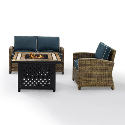 3Pc Outdoor Loveseat Set W/ Fire Table, Loveseat, Armchair, & Tucson Fire Table