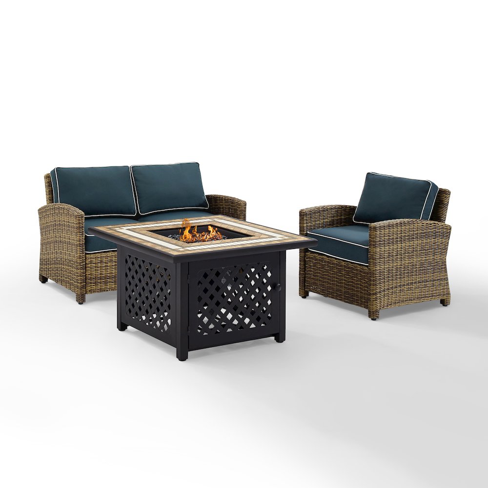 3Pc Outdoor Loveseat Set W/ Fire Table, Loveseat, Armchair, & Tucson Fire Table