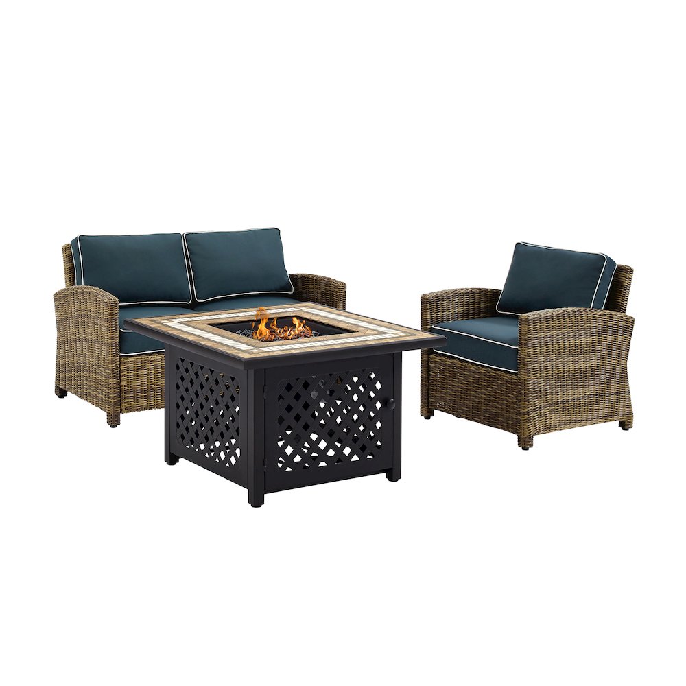 3Pc Outdoor Loveseat Set W/ Fire Table, Loveseat, Armchair, & Tucson Fire Table