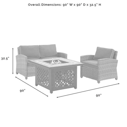 3Pc Outdoor Loveseat Set W/ Fire Table, Loveseat, Armchair, & Tucson Fire Table