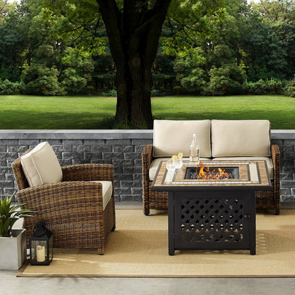 3Pc Outdoor Loveseat Set W/ Fire Table, Loveseat, Armchair, & Tucson Fire Table