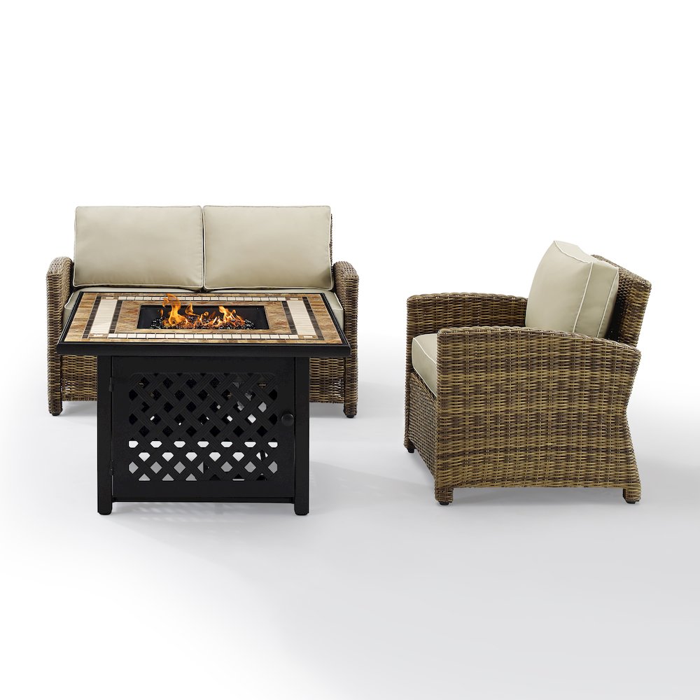 3Pc Outdoor Loveseat Set W/ Fire Table, Loveseat, Armchair, & Tucson Fire Table
