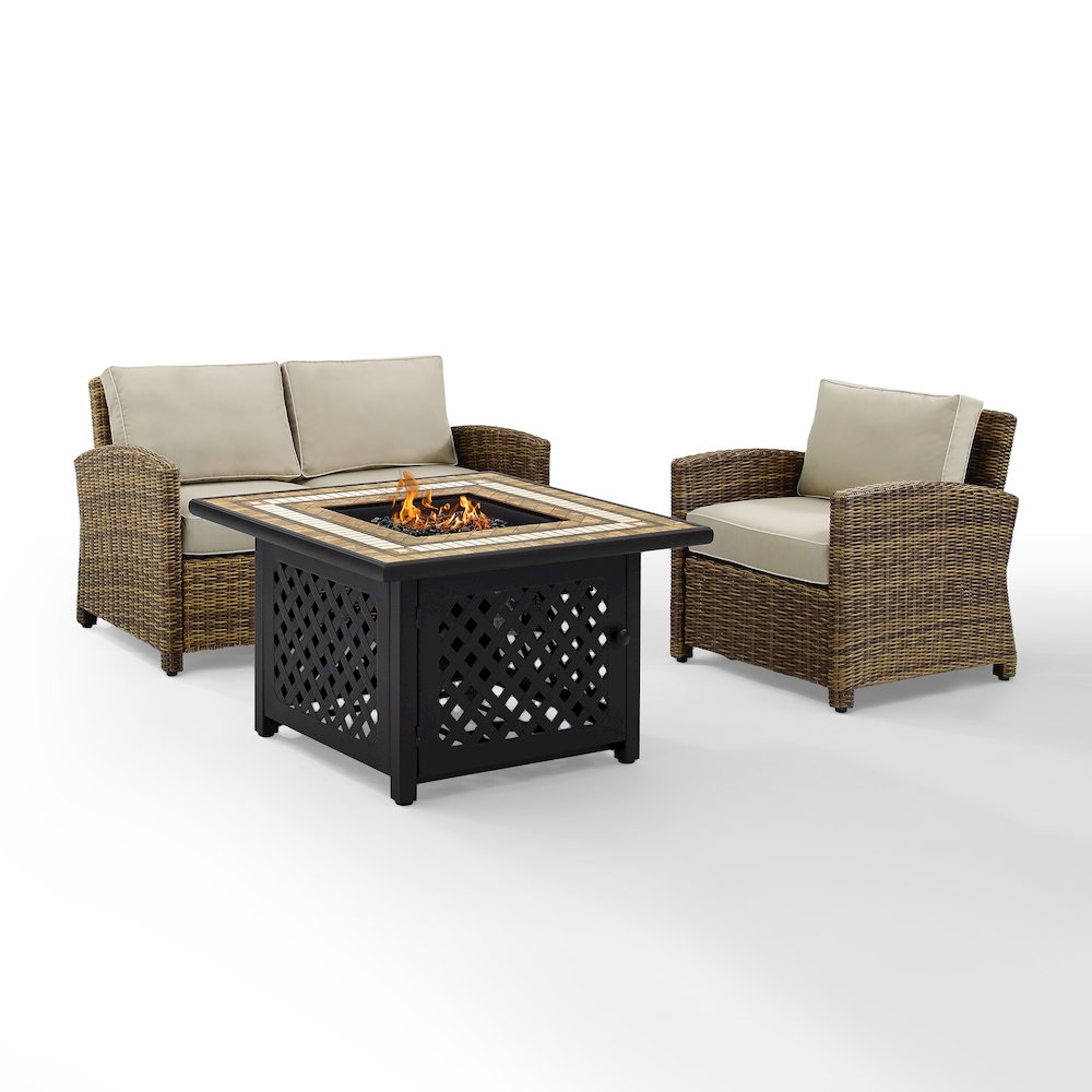 3Pc Outdoor Loveseat Set W/ Fire Table, Loveseat, Armchair, & Tucson Fire Table