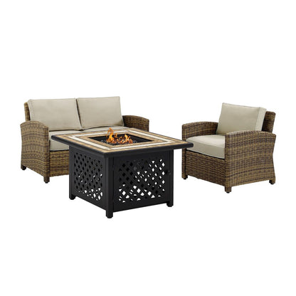 3Pc Outdoor Loveseat Set W/ Fire Table, Loveseat, Armchair, & Tucson Fire Table