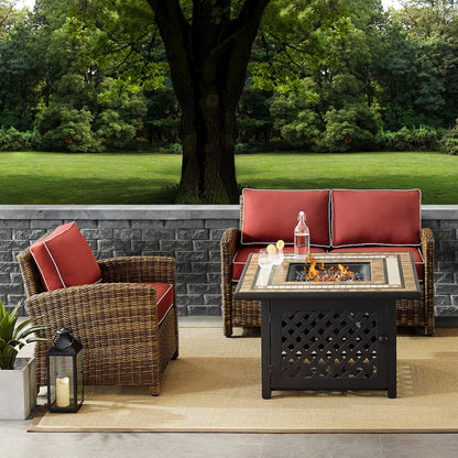 3Pc Outdoor Loveseat Set W/ Fire Table, Loveseat, Armchair, & Tucson Fire Table
