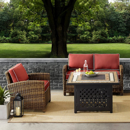 3Pc Outdoor Loveseat Set W/ Fire Table, Loveseat, Armchair, & Tucson Fire Table