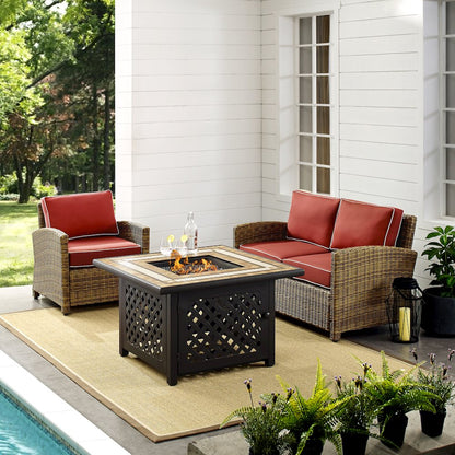 3Pc Outdoor Loveseat Set W/ Fire Table, Loveseat, Armchair, & Tucson Fire Table
