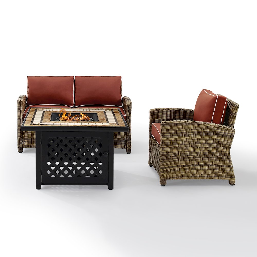 3Pc Outdoor Loveseat Set W/ Fire Table, Loveseat, Armchair, & Tucson Fire Table