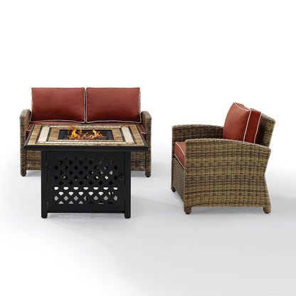 3Pc Outdoor Loveseat Set W/ Fire Table, Loveseat, Armchair, & Tucson Fire Table