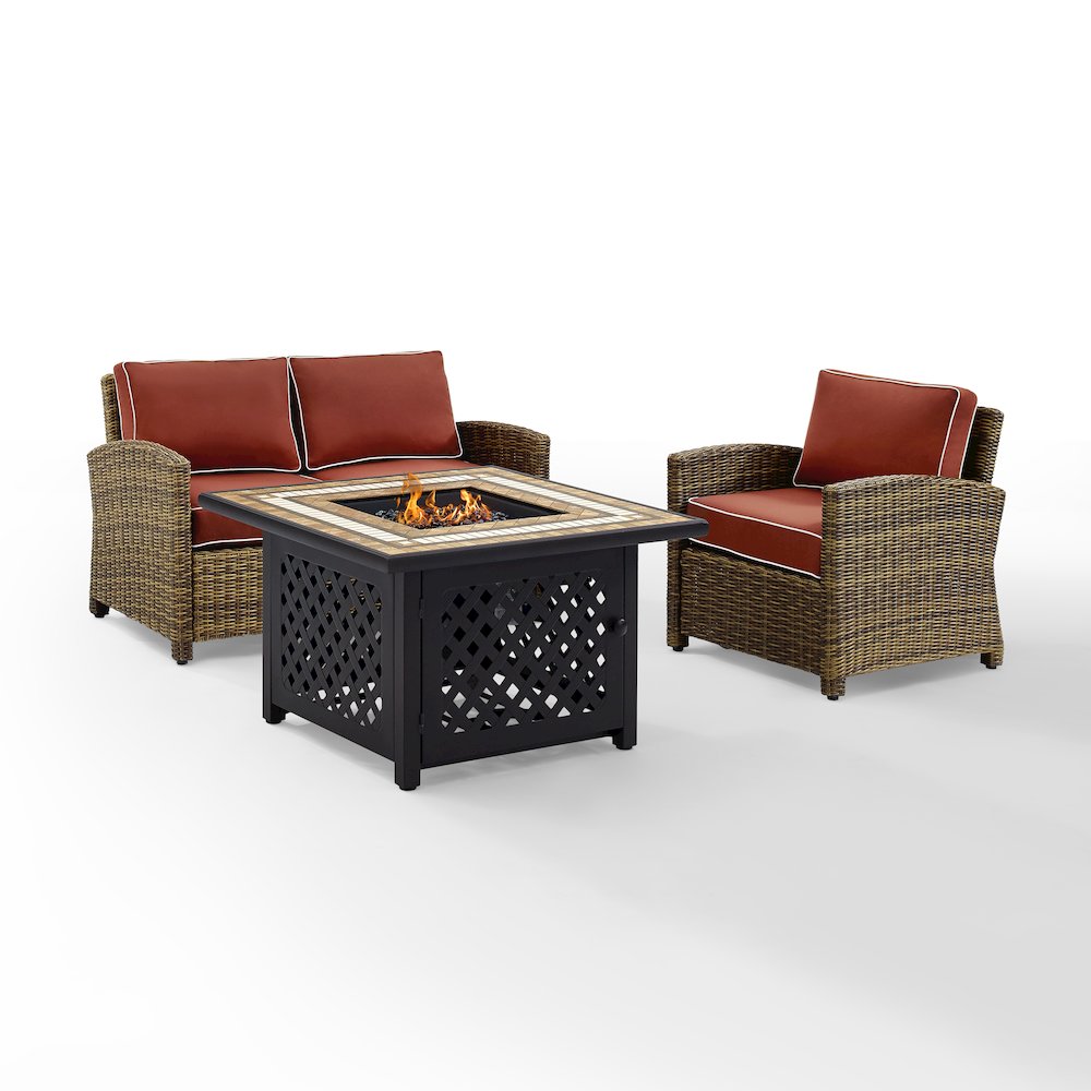 3Pc Outdoor Loveseat Set W/ Fire Table, Loveseat, Armchair, & Tucson Fire Table