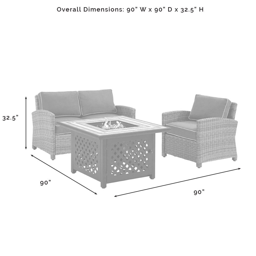 3Pc Outdoor Loveseat Set W/ Fire Table, Loveseat, Armchair, & Tucson Fire Table