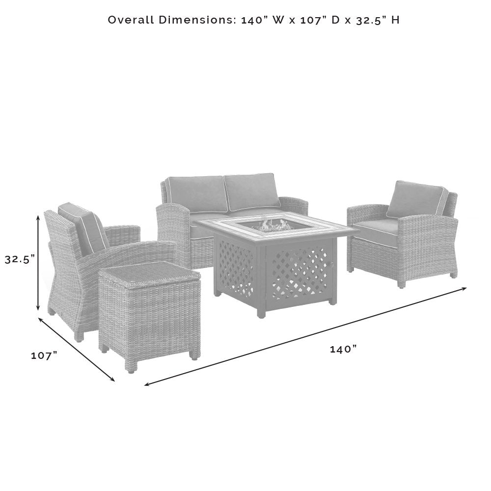 5Pc Outdoor Loveseat Set W/ Fire Table, Loveseat, Side Table, 2 Armchairs