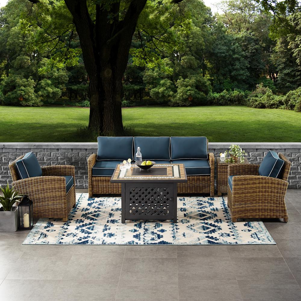 5Pc Outdoor Sofa Set W/ Fire Table, Sofa, Side Table, 2 Armchairs