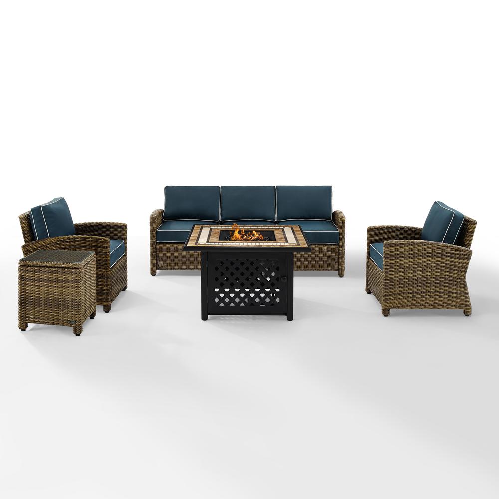 5Pc Outdoor Sofa Set W/ Fire Table, Sofa, Side Table, 2 Armchairs