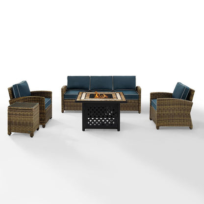 5Pc Outdoor Sofa Set W/ Fire Table, Sofa, Side Table, 2 Armchairs