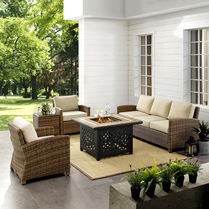 5Pc Outdoor Sofa Set W/ Fire Table, Sofa, Side Table, 2 Armchairs