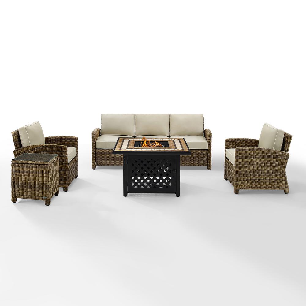 5Pc Outdoor Sofa Set W/ Fire Table, Sofa, Side Table, 2 Armchairs