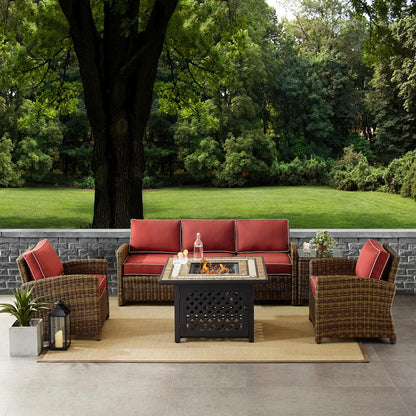 5Pc Outdoor Sofa Set W/ Fire Table, Sofa, Side Table, 2 Armchairs
