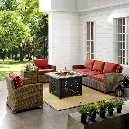 5Pc Outdoor Sofa Set W/ Fire Table, Sofa, Side Table, 2 Armchairs