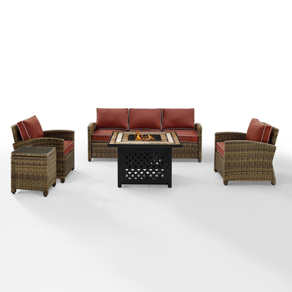 5Pc Outdoor Sofa Set W/ Fire Table, Sofa, Side Table, 2 Armchairs