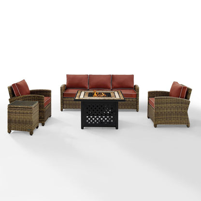 5Pc Outdoor Sofa Set W/ Fire Table, Sofa, Side Table, 2 Armchairs