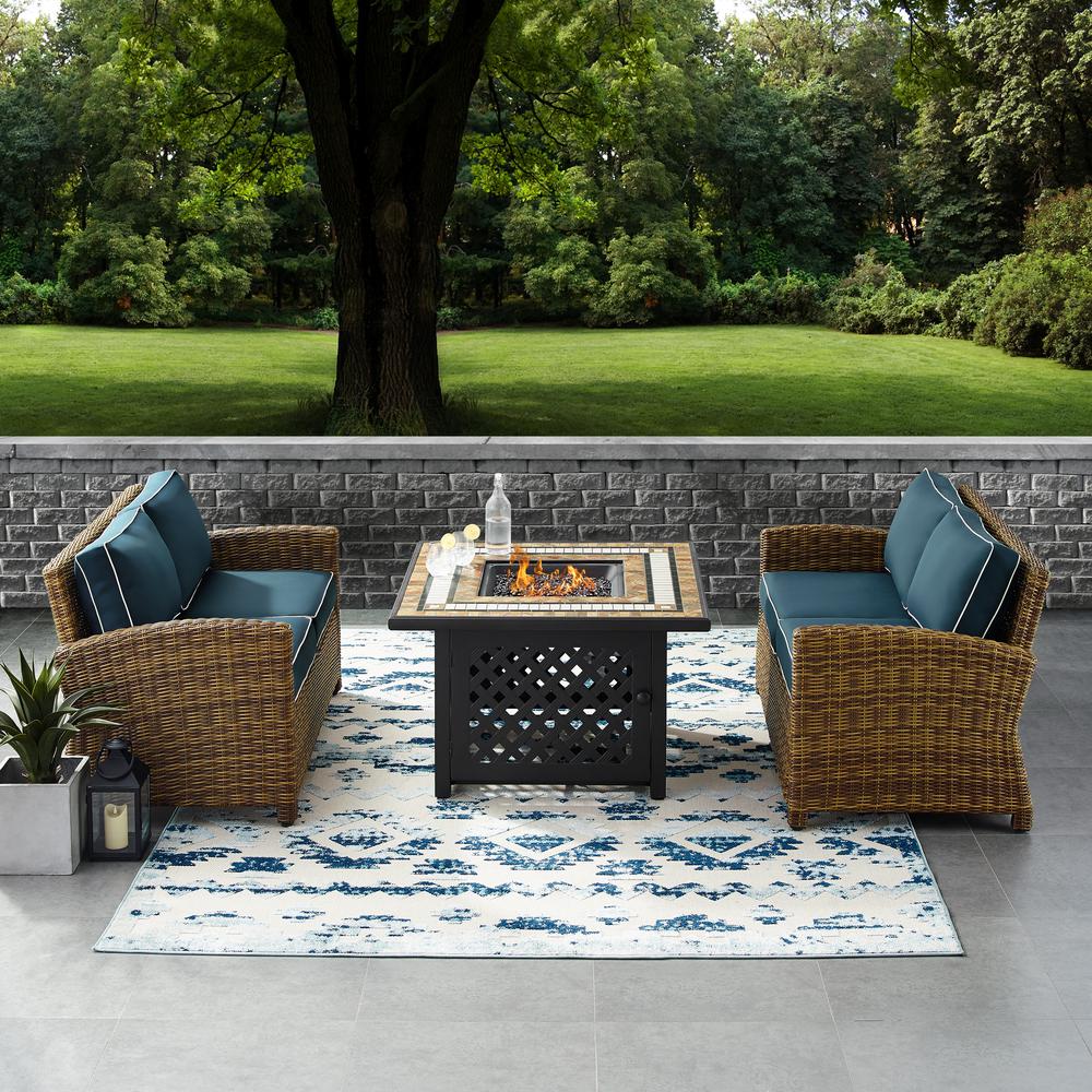 Bradenton 3Pc Outdoor Loveseat Set W/Fire Table, Tucson Fire Table & 2 Loveseats