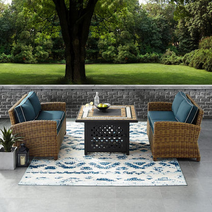 Bradenton 3Pc Outdoor Loveseat Set W/Fire Table, Tucson Fire Table & 2 Loveseats