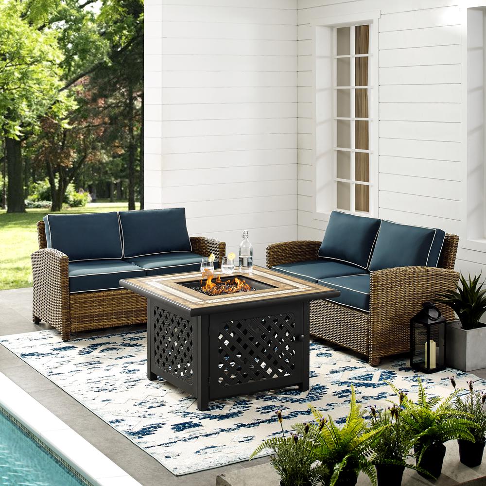 Bradenton 3Pc Outdoor Loveseat Set W/Fire Table, Tucson Fire Table & 2 Loveseats