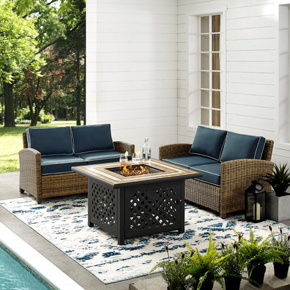 Bradenton 3Pc Outdoor Loveseat Set W/Fire Table, Tucson Fire Table & 2 Loveseats