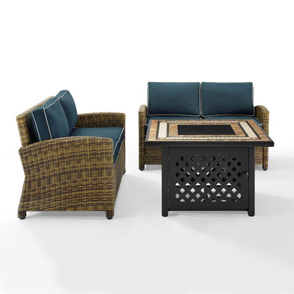 Bradenton 3Pc Outdoor Loveseat Set W/Fire Table, Tucson Fire Table & 2 Loveseats